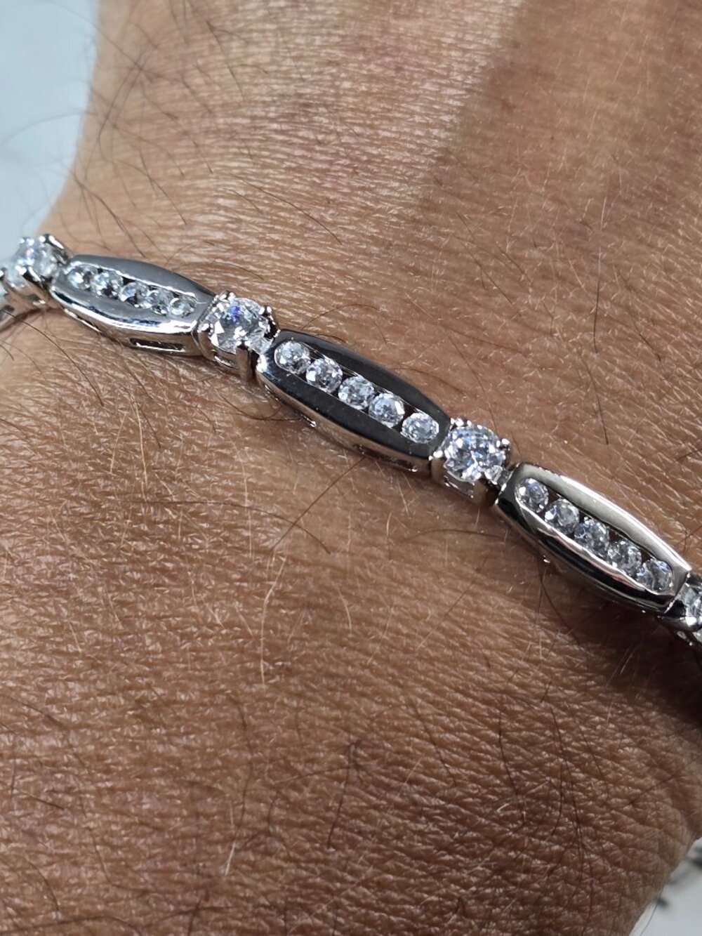Womens Sterling Silver CZ Tennis Bracelet 14.2g E6659